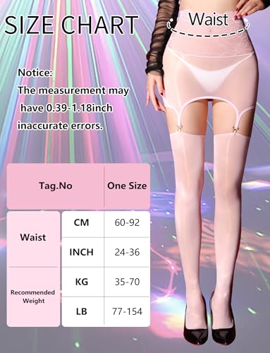 Image of FEOYA Women's Oil Shiny Lace Top Garter Pantyhose with Shimmer Thigh High Stockings Suspender Tights Hosiery (No Thong)