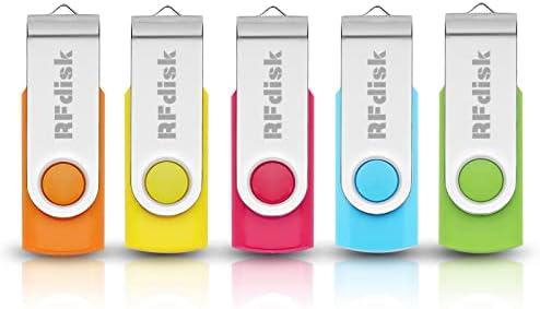 RFdisk Flash Drive 32GB Thumb Drive 5 Pack USB Flash Drive 32G Swivel Drive USB Drive Bulk Memory Stick Swivel Pen Drive Thumb Drives Portable Jump Drive Zip Drives for Data Storage Colorful