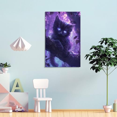 Toile murale chat violet POLIUAWS decoration murale salon 30x45cm