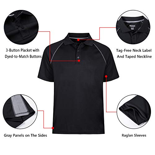 Men's Classic Short Sleeve Solid Performance Deck Polo Shirt Black #TOP4