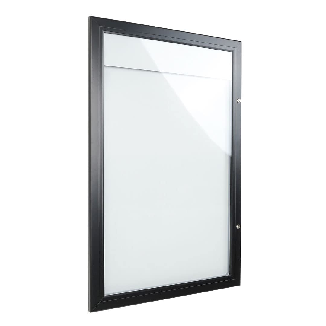 Tablón de Anuncios Exterior Negro con Cerradura, Superficie Magnética y Escribible, Fácil Montaje en Pared (4x A4)