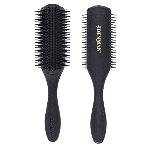 Denman Curly Hair Brush D4 (All Black) 9 Row Styling Brush for Styling, Smoothing Longer Hair and Defining Curls - For Women and Men