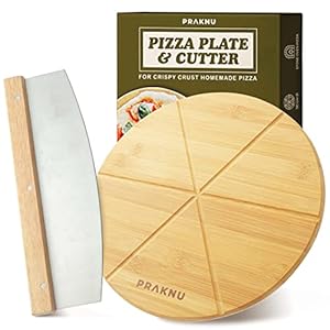 Pizzabord 30 cm Hout met Snijder – Roestvrijstalen Pizzames met Scherp Lemmet & Houten Handvat – Bord met Voorgefreesde Groeven