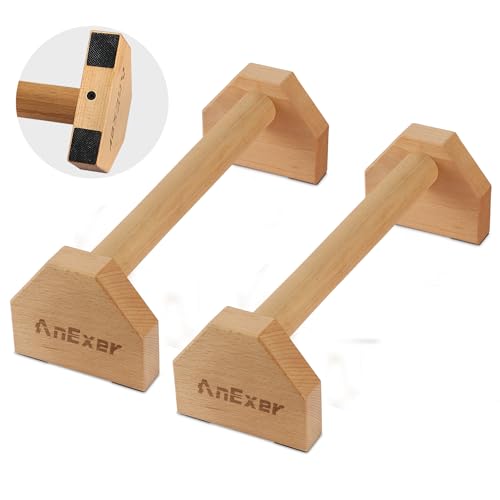 AnExer 40CM Push Up Bars Stands with Non-Slip Base, 2 PCS Wooden Parallettes Handle Stands Grip for Men Strength Training, Planks Calisthenics