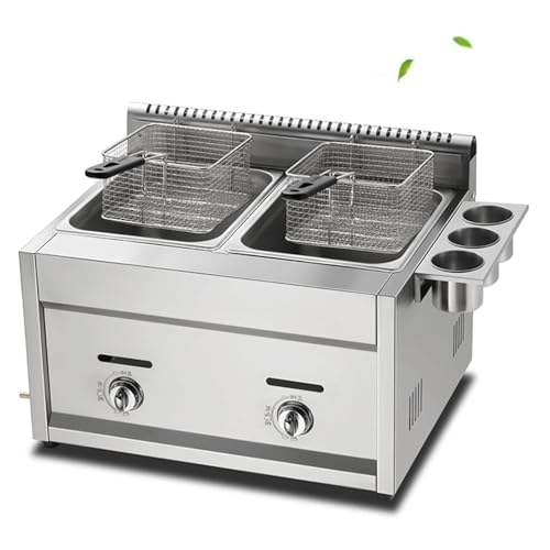 Freidora a gas, multifunción comercial, 22 L, independiente con control de temperatura, potencia de fuego ajustable, incluye cestas y tapa, ideal para patatas fritas, donas, pescado