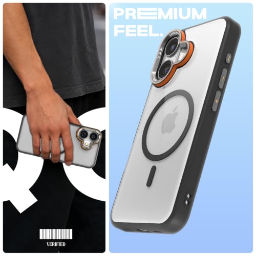 Image of Pikkme Back Cover for iPhone 16 Plus | Shockproof | Mag-Safe Compatible | Hard Transparent Back | Premium Raised Camera Protection | Bumper Case (Black Mag-Safe)