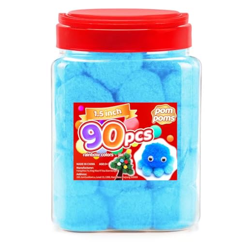 Image of IOOLEEM Light Blue Pom Poms, 90pcs 1.5inch, Pom Poms for Arts and Crafts, Large Size Pom Pom Balls, Craft Pom Poms.