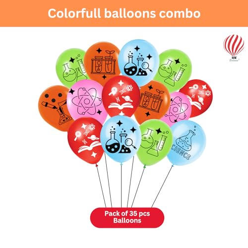 Image of HK balloons 30Pcs Science Lab Printed Balloons Decoration Item Science Themed Balloons for Scientist Science Holiday Laboratory Decorations Multicolor Balloons Rubber