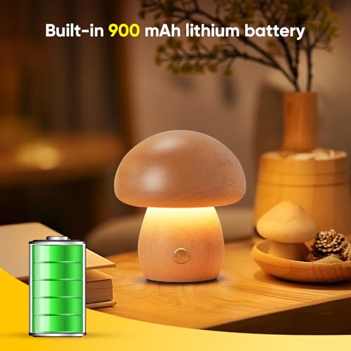 Lonrisway LWUS-XMGCD Wooden Mushroom Lamp, Portable Cordless Small Lamp, Rechargeable Battery Operated Lamp,Stepless Dimming, Night Light thumb #4
