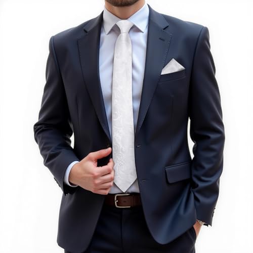 Image of DiBanGu Silk Zipper Ties for Men,Paisley Solid Plaid Pre-tied Tie and Pocket Square Cufflinks Set Formal Adjustable Necktie