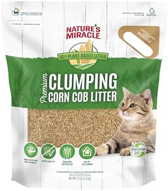 Nature’s Miracle Premium Clumping Corn Cob Litter, 10 Pounds, Made With Real Corn Cob For Fast-Clumping Litter For Multi-Cat Households