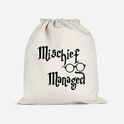 Mischief Managed Bachelorette Party Supplies for Boys/Girls| Hangover Kit-Recovery Kit - Survival kit for Men Women | Wizard Theme Party Items for Teens|Cotton Muslin Drawstring Bag 5 X 7 |Set of 10