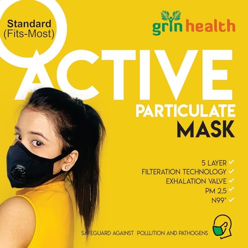 Image of Grin Health N99 Anti Pollution Mask with Acitivated Carbon Without Valve Reusable & Washable, Unisex (Standard Size - Fit Most, Black)