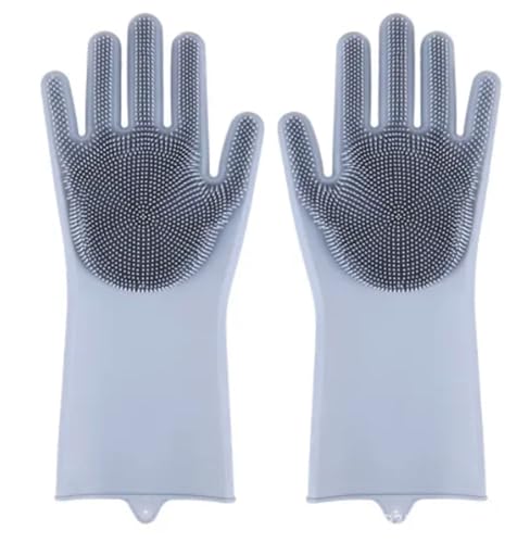 WENYOG Guante de Goma 2 Pares de Guantes de Limpieza Reutilizables, Guantes de Silicona for Lavar Platos, Guantes for Fregar Platos Resistentes al Calor, Guantes de Limpieza for Lavar Platos(Gray)