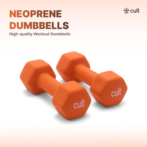 Image of Cult Neoprene Dumbbell Ideal for Home Workout Strength Training for Men & Women Pack of 2 Fixed Weight Dumbbell (3 kg) Orange