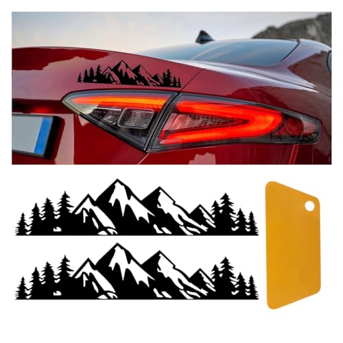 Snow Mountain Tree Sticker Decal, 7 Inch Mountains Graphic Logo Decal, Vinyl Sticker Car Exterior Accessories, Premium Badge Decals for Car Trunk Tailgate Emblem, Laptop, Wall (Black Mountain, 2PCS)