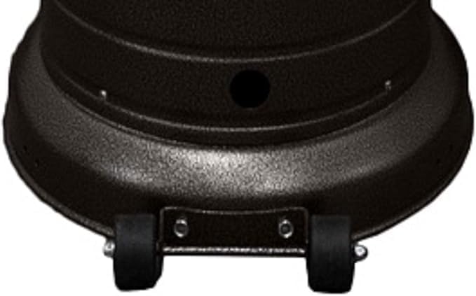 Close-up of the heater's base with wheels for mobility