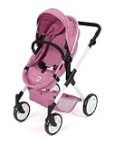 Bayer Chic 2000 2 w 1 wózek dla lalek Mila – dżinsy różowe – uchwyt z regulacją wysokości 39-72 cm – nowoczesny stelaż – lalki do 50 cm – 3-7 J.