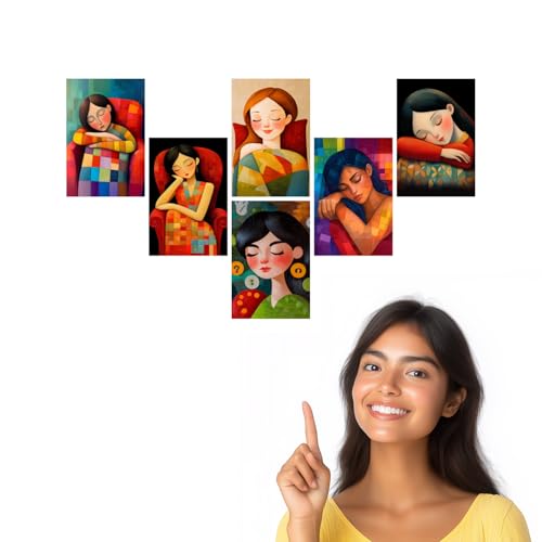 Image of SiddArtify Modern Portrait Wall Art Poster Print Set - Colorful Woman Sleeping Prints for Living Room Bedroom Decor - Set of 2-4x6 Inch - Board (Pack of 6) - Sticker (Pack of 6)