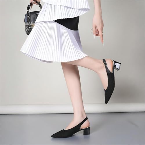 Women's Slingback Block Heel Pumps Ladies Closed Pointed Toe Weave Sandals Evening Dress Heels3