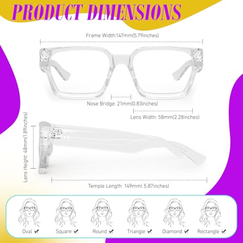 Image of Sunier Oversized Thick Square Fake Clear Lens Glasses Women Men 100% UV400