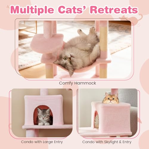 Torre para gatos indoor 75 pulgadas con postes de sisal rosa miniatura 6