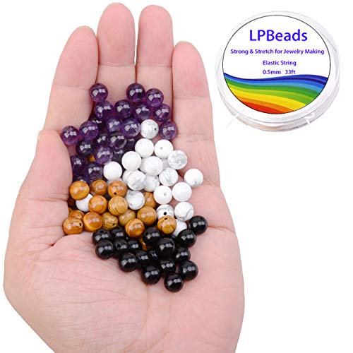 LPBeads 100PCS 8mm Natural Mixed Color Gemstone Round Loose Beads for Jewelry Making with Crystal Stretch Cord