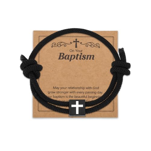 Baptism Gifts for Boys Men Christian Religious Cross Rope Bracelet Men Boys Christening Decorations Gifts for Son Grandson Nephew Husband Adjustable Catholic Bracelet