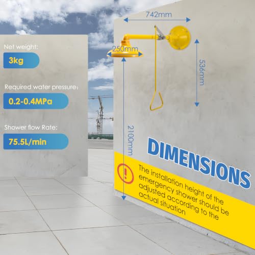 Image of Emergency Shower Station Safety Shower Outdoor Horizontal /Wall Mounted Drench Shower for Emergency Shower, Highly Visible Color