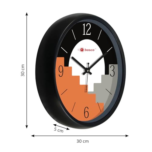 Image of Bosco Decorative Non Ticking Silent, Black Elegant 30 CM, Modern Design Round Wall Clock for Home, Living Room, Bedroom, Office and Kitchen | BWC-1247