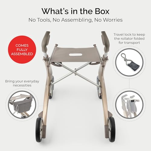 Image of byACRE Carbon Ultralight Rollator Walker, 10.6 lbs, Champagne Gold, Regular