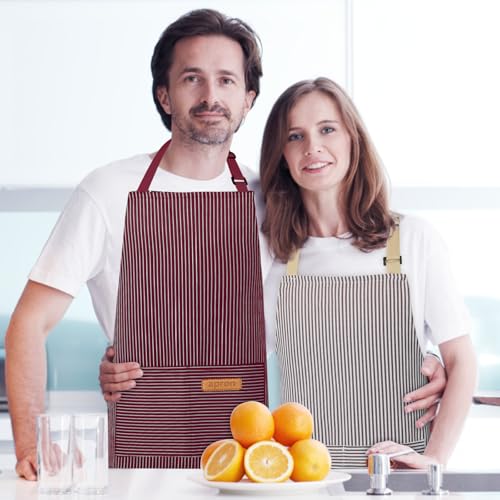 Image of VALOME 2 Pack Kitchen Aprons, Apron for Cooking with 2 Pockets, Unisex Adjustable Neck Strap Chef Aprons for Men Women