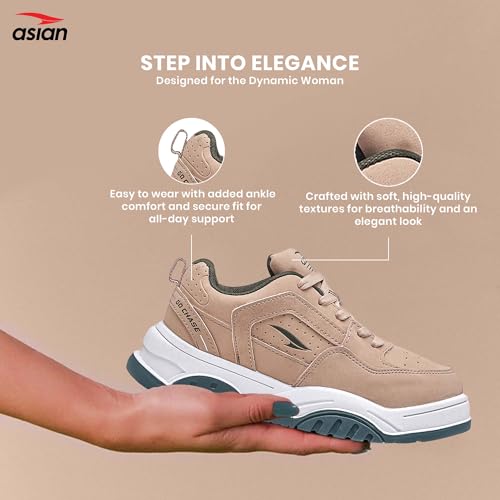 Image of ASIAN Nancy-05 Sneakers for Women | Trendy Lightweight Casual Shoes with Cushioned Comfort, Non-Slip Grip Sole & Stylish Everyday Wear for Walking, College & Outings