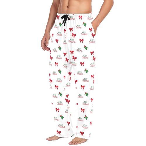 Christmas Red Bows Men's Pajamas Pants Cotton Sleep Bottoms Pants Lounge Sleepwear - S4