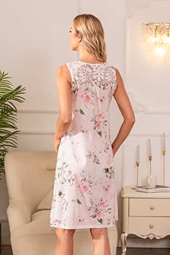 Yozly Nightgowns For Women Soft Sleeveless Lace Night Gowns Floral Pink, Large #TOP4