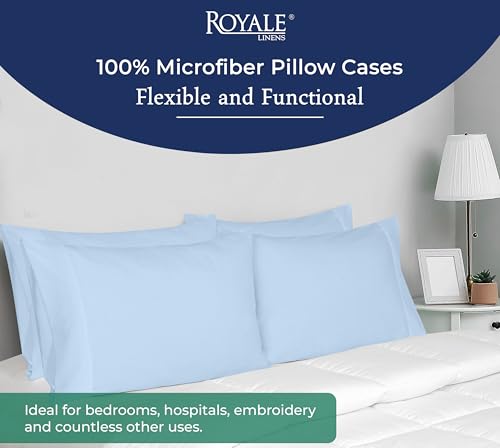 Image of Royale Linens King Pillowcase Set of 2 - Bed Pillow Cover - 20 inch x 40 inch -Lake Blue Pillowcases - 1800 Brushed Microfiber, Wrinkle & Fade Resistant - Soft & Cozy- King Size Pillow Case (Lake Blue)