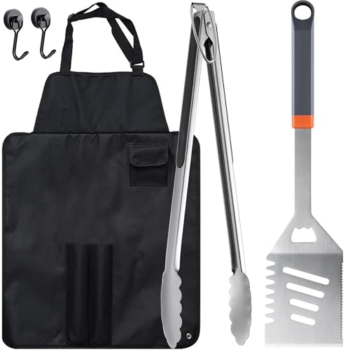 5PCS Grill Tools Set, BBQ Grilling Accessories with Spatula Tongs Apron Hooks, Portable Grill...