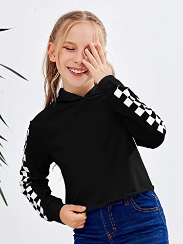 Girls Unicorn Plaid Hooded Crop Tops Jackets Kids Sweatshirts Fall Clothes 3-9 T Plain Black #TOP2