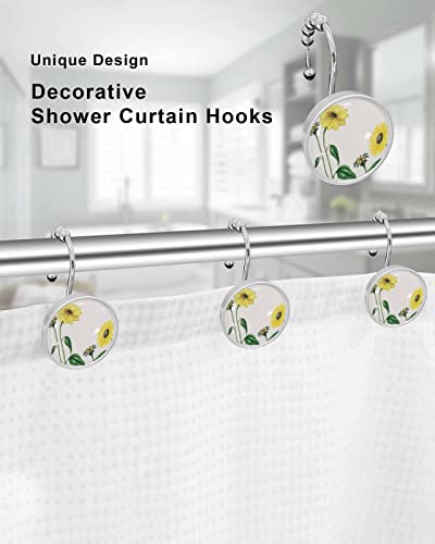 Decorative Shower Curtain Hooks 12Pcs Blooming Sunflower Flower Park Crystal Glass Design Shower Curtain Rings Stainless Steel Rustproof Shower Curtain Hangers For Bathroom Toilet Closet #TOP2