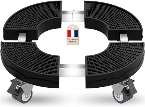 VIBINHO Porte Plante à Roulettes Réglable Ø38-59cm, Chariot à Roulettes pour Plantes d'Extérieur Capacité Charge 200 kg, Support Plante Noir Résistant aux...
