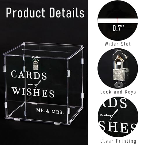 Image of Clear Acrylic Card Box with Slot & Lock, DIY Large Wedding Card Boxes for Reception, Elegant Money Envelop Gift Cards Box for Party Wedding Birthday Baby Shower Graduation Table Decor