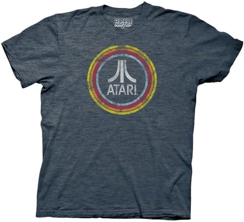Ripple Junction Atari Men's Short Sleeve T-Shirt Distressed Classic Retro Fuji Logo in Circles Vintage Officially Licensed