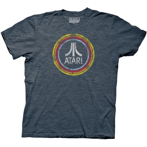 Ripple Junction Atari Men's Short Sleeve T-Shirt Distressed Classic Retro Fuji Logo in Circles Vintage Gaming Med HEA. Navy by Ripple Junction - Used condition - US$20.78