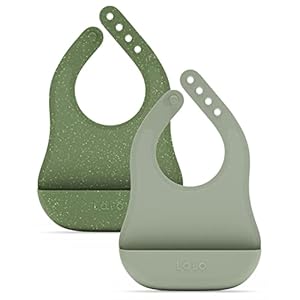 Lalo The Bib – Waterproof, Non-Toxic Silicone Baby Bib with Adjustable Neck Band & Silicone Food Pouch Catcher, Set of 2