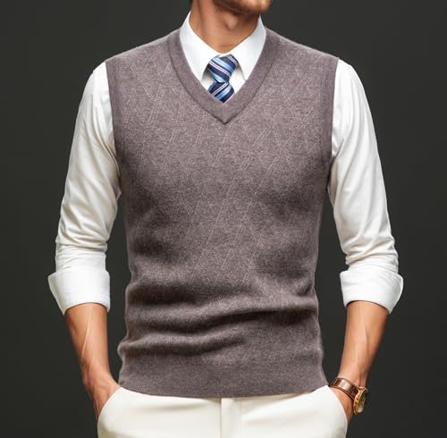Men's Casual Argyle Sweater 100% Wool Vest V-Neck Sleeveless Pullover Knitwear Vests2