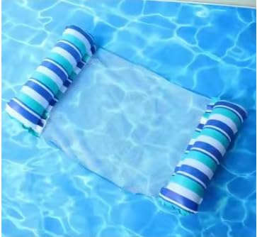 Inflatable Water Hammock for Adults, 4-in-1 Pool Float Lounger Portable Swimming Pool Float for Beach, Lake and Pool Use (Dark blue-white-light blue)