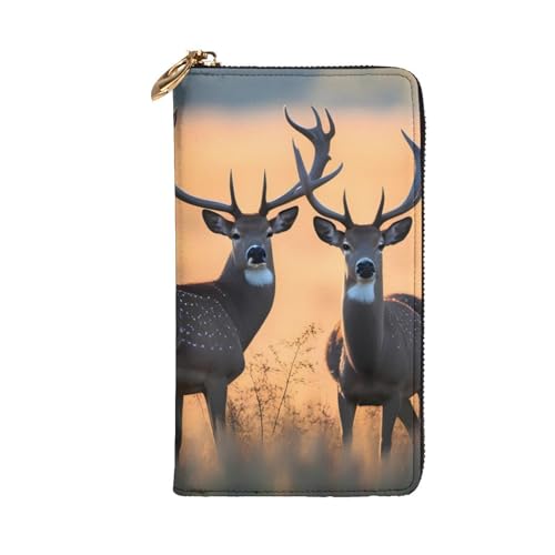 Nature Wild Animal Deers Prints Leather Long Clutch Wallet for Fashionable Girls and Women - Durable, Stylish, and Functional, Black, One Size2