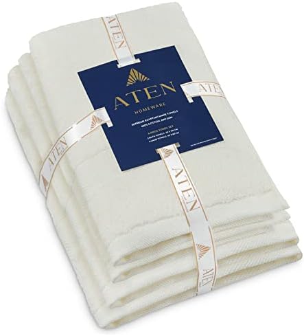 ATEN Homeware Supreme Egyptian Pure Cotton Bath Towel Set, 2 Bath Towels, 2 Hand Towels, 600 GSM (Cream)