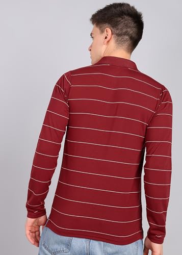 Image of INKKR Men Full Striped Polo Neck Cotton Blend T-Shirt