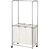 Household Essentials 3 Bag Rolling Laundry Center, Satin Silver Finish